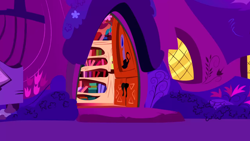 Size: 1280x720 | Tagged: safe, screencap, g4, season 1, the ticket master, background, golden oaks library, night, no pony, ponyville, scenic ponyville