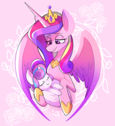 Size: 2294x2517 | Tagged: safe, artist:dymitre, princess cadance, princess flurry heart, alicorn, pony, g4, baby, baby pony, bust, crown, cute, cutedance, duo, eyes closed, female, filly, flurrybetes, high res, hoof shoes, jewelry, lidded eyes, mare, mother and child, mother and daughter, motherly love, regalia, sleeping, smiling