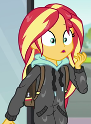 Size: 427x583 | Tagged: safe, screencap, sunset shimmer, equestria girls, g4, monday blues, my little pony equestria girls: summertime shorts, cropped, solo, wet hair