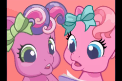 Size: 600x400 | Tagged: safe, screencap, cheerilee (g3), pinkie pie (g3), earth pony, pony, g3, g3.5, newborn cuties, once upon a my little pony time, so many different ways to play, animated, baby, baby pony, duo, duo female, female, filly, foal, g3.75, gif