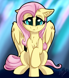 Size: 2969x3326 | Tagged: safe, artist:gleamydreams, fluttershy, pegasus, pony, g4, :3, cute, female, high res, looking at you, mare, raised hoof, shyabetes, solo