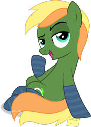 Size: 4836x6754 | Tagged: safe, artist:starcollider, oc, oc only, oc:thatusualguy, earth pony, pony, absurd resolution, bedroom eyes, birthday, clothes, colt, male, note, show accurate, simple background, socks, solo, striped socks, transparent background, vector