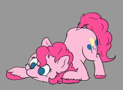 Size: 423x311 | Tagged: safe, artist:lost marbles, pinkie pie, earth pony, pony, g4, behaving like a cat, crouching, digital art, female, gray background, simple background, solo