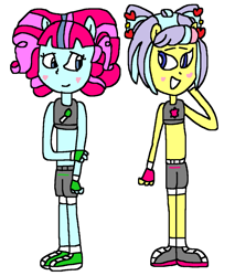 Size: 1095x1285 | Tagged: safe, artist:mixopolischannel, kiwi lollipop, supernova zap, equestria girls, g4, 1000 hours in ms paint, crossover, exeron fighters, exeron gloves, exeron outfit, k-lo, pony ears, postcrush, su-z