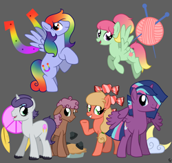 Size: 3900x3700 | Tagged: safe, artist:ponykittenboi, oc, oc only, alicorn, earth pony, pegasus, pony, unicorn, alternate universe, candy, cloud, crack ship offspring, crack shipping, cutie mark, eyeshadow, fake eyelashes, false eyelashes, feather, female, flying, food, high res, horseshoes, implied infidelity, incest, knitting needles, makeup, male, mare, moon, next generation, offspring, parent:applejack, parent:big macintosh, parent:bow hothoof, parent:fluttershy, parent:hondo flanks, parent:igneous rock pie, parent:pinkie pie, parent:rainbow dash, parent:rarity, parent:shining armor, parent:twilight sparkle, parent:zephyr breeze, parents:applemac, parents:shining sparkle, peace symbol, pie, product of incest, raised hoof, rock, shipping, show accurate, simple background, stallion