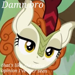 Size: 933x933 | Tagged: safe, edit, edited screencap, screencap, autumn blaze, kirin, g4, sounds of silence, female, inverted mouth, reaction image, solo