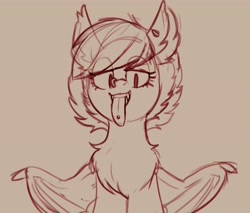 Size: 4095x3492 | Tagged: safe, artist:yoditax, oc, oc only, oc:jellybean, bat pony, pony, bat pony oc, chest fluff, fangs, female, monochrome, nose piercing, piercing, simple background, solo, tongue out, tongue piercing