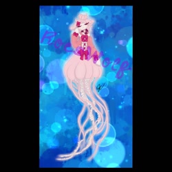 Size: 1080x1080 | Tagged: safe, artist:roeswolfcreations, oc, oc only, hybrid, jellyfish, jellyfish pony, merpony, original species, pony, abstract background, bubble, clothes, eyes closed, ocean, signature, solo, underwater, water