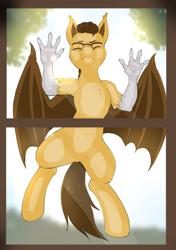 Size: 1748x2480 | Tagged: safe, artist:evomanaphy, oc, oc only, oc:keystroke, hippogriff, hybrid, pony, behaving like a bird, glasses, male, solo, window