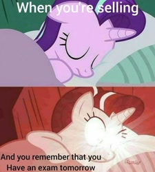 Size: 720x801 | Tagged: safe, starlight glimmer, pony, unicorn, g4, rock solid friendship, bed, meme, misspelling, sleeping, text