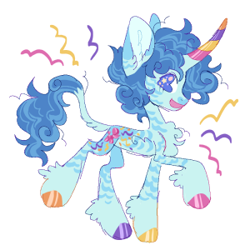 Size: 300x300 | Tagged: safe, artist:peaceandlove26, party favor, pony, unicorn, g4, alternate design, chest fluff, colored hooves, colored horn, fluffy, horn, leonine tail, markings, redesign, solo, starry eyes, wingding eyes