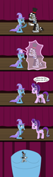 Size: 1200x4000 | Tagged: safe, artist:platinumdrop, starlight glimmer, trixie, oc, oc:checkerboard, g4, comic, micro, request, shrinking, speech bubble, tiny