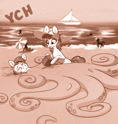 Size: 769x808 | Tagged: safe, artist:28gooddays, pony, animated, beach, gif, monochrome, ych example, ych sketch, your character here