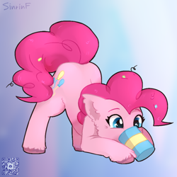 Size: 1000x1000 | Tagged: safe, artist:sinrinf, pinkie pie, earth pony, pony, g4, cheek fluff, confetti, cute, diapinkes, ear fluff, female, mare, simple background, solo, sticker, unshorn fetlocks