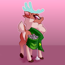 Size: 4000x4000 | Tagged: safe, artist:witchtaunter, cashmere (tfh), deer, them's fightin' herds, absurd resolution, bag, butt, cashmerebutt, chest fluff, clothes, commission, community related, food, gradient background, looking back, plot, saddle bag, salt, scarf, solo