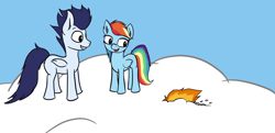 Size: 6314x3047 | Tagged: safe, artist:simplesaemple, rainbow dash, soarin', spitfire, pegasus, pony, g4, cloud, cloud swimming, looking sideways, simple background, swimming