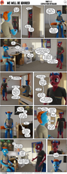 Size: 2000x5190 | Tagged: safe, artist:stellarator, oc, oc only, oc:juicebox, oc:smoothie, earth pony, unicorn, anthro, unguligrade anthro, comic:we will be adored, comic:we will be adored part 11, 3d, blender, blender cycles, comic, earth pony oc, female, high res, horn, kerbal space program, male, not sfm, pink floyd, talking about sex, unicorn oc