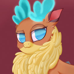 Size: 2000x2000 | Tagged: safe, artist:fchelon, velvet (tfh), deer, reindeer, them's fightin' herds, antlers, bust, chest fluff, community related, doe, female, high res, lidded eyes, looking at you, portrait, simple background, solo, three quarter view