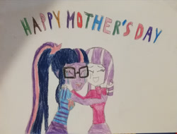 Size: 1280x972 | Tagged: safe, artist:brandonale, sci-twi, twilight sparkle, twilight velvet, human, equestria girls, g4, clothes, crying, duo, duo female, equestria girls-ified, female, glasses, hug, mother and child, mother and daughter, mother's day, tears of joy