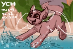 Size: 1500x1000 | Tagged: safe, artist:zobaloba, alicorn, earth pony, pegasus, pony, unicorn, auction, auction open, beach, commission, happy, sand, solo, water, your character here
