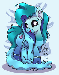 Size: 865x1100 | Tagged: safe, artist:joakaha, idw, medley brook, kelpie, pony, water pony, g4, season 10, black sclera, female, mare, open mouth, signature, simple background, solo, water, white background