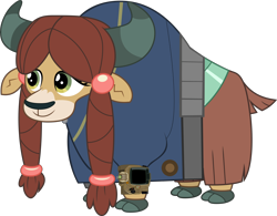 Size: 5000x3899 | Tagged: safe, artist:dashiesparkle, artist:php170, yona, yak, fallout equestria, g4, school daze, absurd resolution, clothes, cloven hooves, cute, fallout, female, jumpsuit, pipboy, simple background, solo, transparent background, vault suit, vector, yonadorable