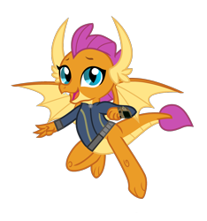 Size: 1500x1600 | Tagged: safe, artist:php170, smolder, dragon, fallout equestria, g4, school daze, claws, clothes, cute, dragon wings, dragoness, dragons wearing clothes, fallout, female, flying, happy, jumpsuit, looking at you, pipboy, simple background, smiling, smiling at you, smolderbetes, solo, teenaged dragon, teeth, transparent background, vault suit, vector, wings