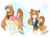 Size: 720x527 | Tagged: safe, artist:sakura_doujinshi_sd, oc, oc only, earth pony, pony, unicorn, abstract background, clothes, coat markings, duo, earth pony oc, eyelashes, female, horn, mare, raised hoof, signature, smiling, socks (coat markings), unicorn oc