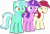 Size: 6712x4597 | Tagged: safe, artist:starcollider, amethyst star, lyra heartstrings, roseluck, sparkler, earth pony, pony, unicorn, g4, absurd resolution, bags under eyes, faic, female, mare, open mouth, reaction image, recolor, shocked, show accurate, simple background, transparent background, trio, vector