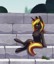 Size: 1075x1275 | Tagged: safe, artist:alrumoon_art, oc, oc only, oc:java, pony, unicorn, chest fluff, female, looking at you, sitting, solo