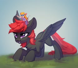 Size: 3385x2957 | Tagged: safe, artist:taneysha, oc, mouse, pegasus, pony, anthro, chest fluff, crossover, gadget hackwrench, goggles, high res, pegasus oc, smiling, spread wings, wings