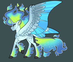 Size: 2600x2200 | Tagged: safe, artist:loryska, oc, oc only, alicorn, pony, fangs, female, high res, hybrid wings, magical lesbian spawn, mane of fire, mare, offspring, parent:daybreaker, parent:rainbow dash, sharp teeth, solo, teeth, wings