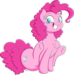 Size: 1631x1650 | Tagged: safe, artist:wownamesarehard, derpibooru exclusive, pinkie pie, earth pony, pony, g4, chest fluff, cute, diapinkes, ear fluff, female, grin, happy, looking at you, mare, ponk, simple background, sitting, smiling, solo, transparent background, underhoof, weapons-grade cute