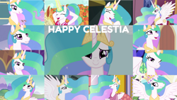 Size: 1280x721 | Tagged: safe, edit, edited screencap, editor:quoterific, screencap, princess celestia, alicorn, pony, a bird in the hoof, between dark and dawn, celestial advice, equestria girls, equestria girls specials, friendship is magic, g4, horse play, keep calm and flutter on, magical mystery cure, make new friends but keep discord, my little pony equestria girls: better together, my little pony equestria girls: forgotten friendship, princess twilight sparkle (episode), school daze, season 1, season 2, season 3, season 4, season 5, season 7, season 8, season 9, the crystal empire, the return of harmony, ^^, celestia's ceremonial crown, crown, cute, cutelestia, eyes closed, female, grin, jewelry, laughing, magic, mare, one eye closed, open mouth, ponytail, regalia, smiling, solo, spread wings, telekinesis, wings, wink