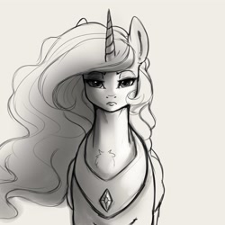 Size: 4000x4000 | Tagged: safe, artist:miokomata, princess celestia, alicorn, pony, g4, absurd resolution, female, grayscale, looking at you, mare, monochrome, simple background, solo