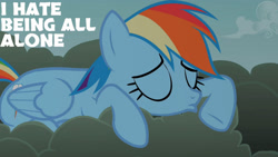 Size: 1280x720 | Tagged: safe, edit, edited screencap, editor:quoterific, screencap, rainbow dash, pegasus, pony, g4, season 2, the mysterious mare do well, betrayed, cloud, eyes closed, female, mare, solo