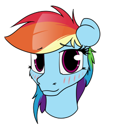 Size: 3890x4360 | Tagged: safe, artist:dacaoo, rainbow dash, pegasus, pony, g4, blushing, bust, ears back, female, looking at you, mare, simple background, solo, transparent background