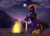 Size: 4212x3000 | Tagged: safe, artist:lina, oc, oc:atlas blaze, pony, alone, bonfire, cloak, clothes, fire, mountain, night, sword, weapon