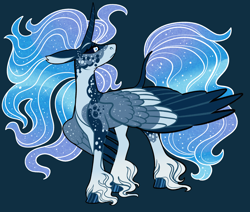 Size: 2600x2200 | Tagged: safe, artist:loryska, oc, oc only, alicorn, pony, colored wings, female, high res, magical lesbian spawn, mare, multicolored wings, offspring, parent:nightmare moon, parent:rarity, parents:nightrarity, solo, unshorn fetlocks, wings