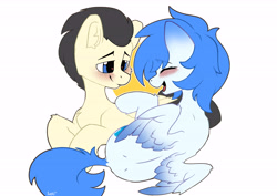 Size: 7017x4961 | Tagged: safe, artist:avery-valentine, oc, oc only, oc:alex, pegasus, pony, blushing, commission, female, lying down, male, not shipping, smiling, ych result