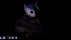 Size: 1280x720 | Tagged: safe, artist:scooteroll3k, shining armor, anthro, g4, 3d, assault rifle, bullpup rifle, clothes, f2000, fn, fn f2000, gloves, gun, male, military, military gear, rifle, solo, source filmmaker, weapon