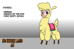 Size: 1800x1200 | Tagged: safe, artist:thescornfulreptilian, paprika (tfh), alpaca, them's fightin' herds, alternate universe, cloven hooves, community related, female, gradient background, looking at you, solo