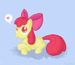 Size: 615x539 | Tagged: safe, artist:mumbles, apple bloom, earth pony, pony, g4, colored pupils, cute, female, filly, heart, solo, spoken heart