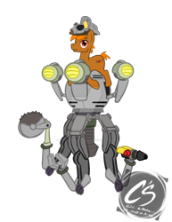 Size: 1024x1326 | Tagged: safe, artist:adhiguna, artist:johnathon-matthews, oc, oc:hashbrown iii, earth pony, pony, robot, fallout equestria, commission, deviantart watermark, fallout, mister handy, obtrusive watermark, simple background, transparent background, watermark