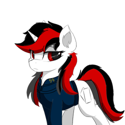 Size: 900x900 | Tagged: safe, artist:blackjackpone, artist:d.w.h.cn, color edit, edit, oc, oc only, oc:blackjack, pony, unicorn, fallout equestria, fallout equestria: project horizons, clothes, colored, fanfic art, female, jumpsuit, mare, pony oc, red eyes, simple background, solo, transparent background, vault suit