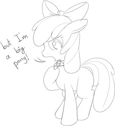 Size: 1013x1112 | Tagged: safe, artist:mcsadat, apple bloom, earth pony, pony, g4, collar, female, filly, monochrome, solo, upset