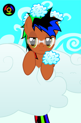 Size: 1973x2997 | Tagged: safe, artist:kyoshyu, oc, oc only, oc:bucolique, pegasus, pony, cloud, glasses, high res, male, solo, stallion