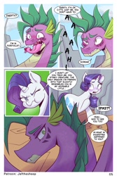 Size: 1365x2048 | Tagged: safe, artist:doorpapu, artist:dorpapu, rarity, spike, dragon, pony, unicorn, comic:warm embrace, g4, comedy, comic, dialogue, female, funny, male, older, older spike, sequence, ship:sparity, shipping, straight