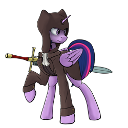 Size: 4200x4200 | Tagged: safe, alternate version, artist:yognaughtsteve, twilight sparkle, alicorn, pony, g4, clothes, female, hood, inquisition, inquisitor, mare, nemesis force sword, solo, twilight sparkle (alicorn), warhammer (game), warhammer 40k