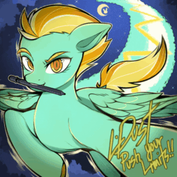 Size: 600x600 | Tagged: safe, artist:sugarelement, lightning dust, pegasus, pony, g4, animated, female, gif, mare, markers, moon, night, quote, signature, solo